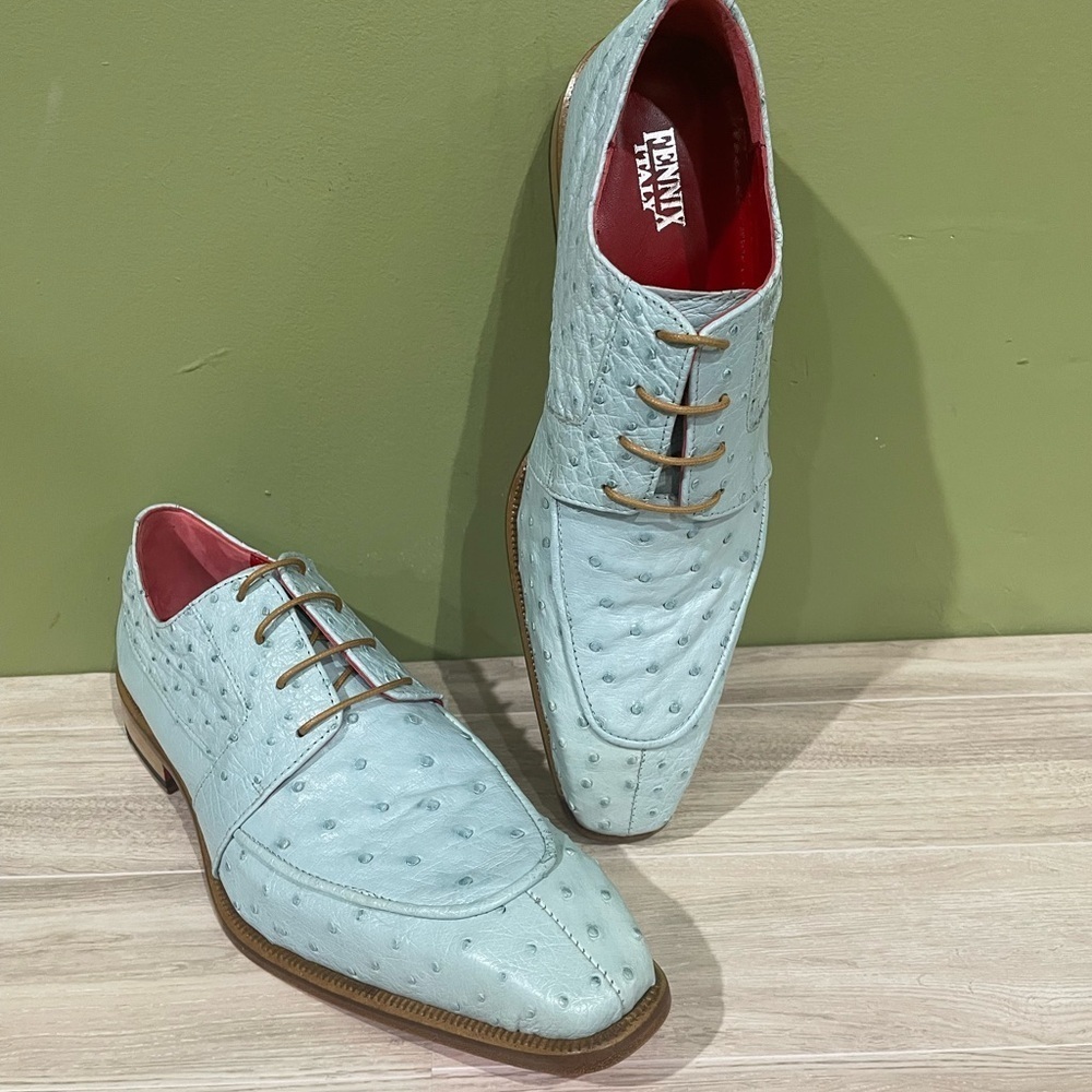 Fennix italy Men's Light Blue Dress Shoes genuine ostrich oxford
